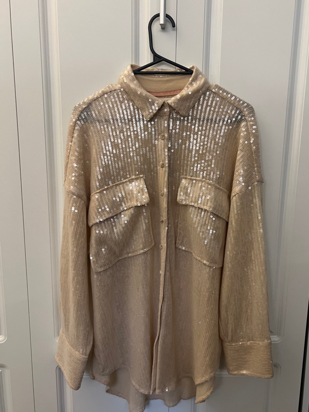 Pilcro Cream Sequin Utility Shirt Jacket